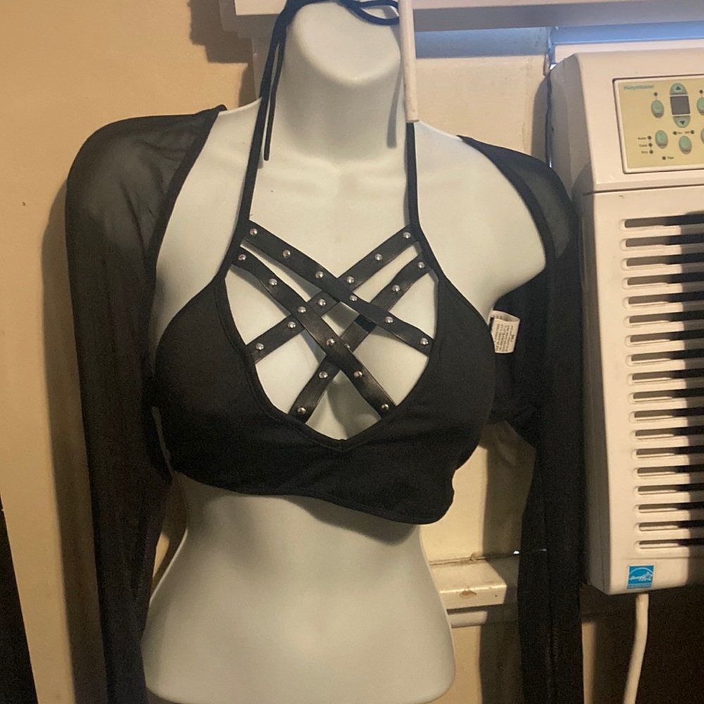 Two piece studded top with shear coverlet